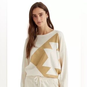 LAUREN RALPH LAUREN Southwest Design Sweatshirt XS 20.5” p2p Cream $98 Retail